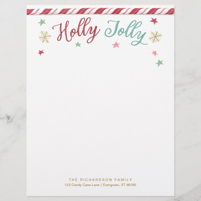 Papel Timbrado Letterhead de Natal Holly Jolly Personalizada (Frente)