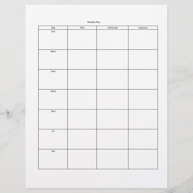 Papel Timbrado Letterhead de Plano Semanal (Frente)