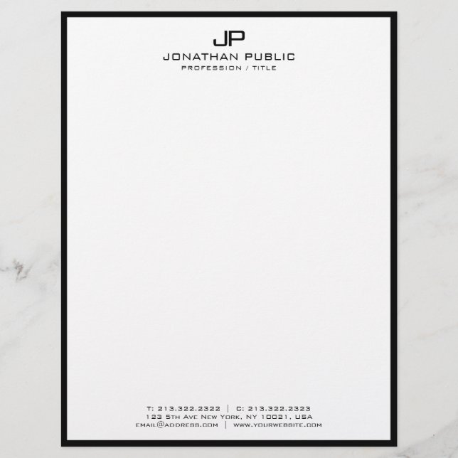 Papel Timbrado Letterhead Professional Modern Black White Simple (Frente)