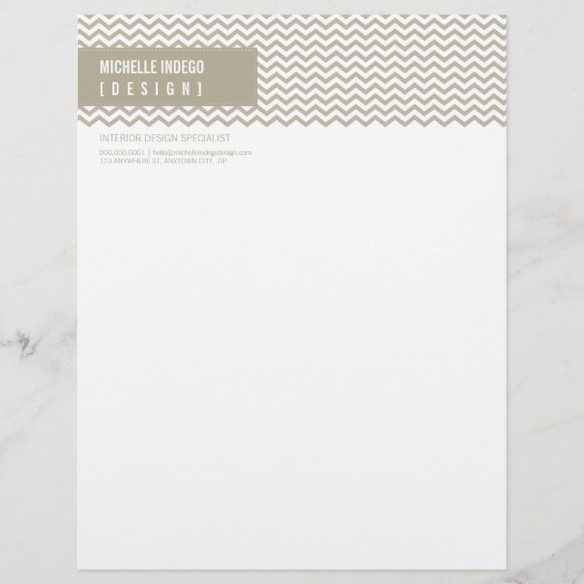 Papel Timbrado LETTERHEAD trendy bold chevron stripe taupe (Frente)