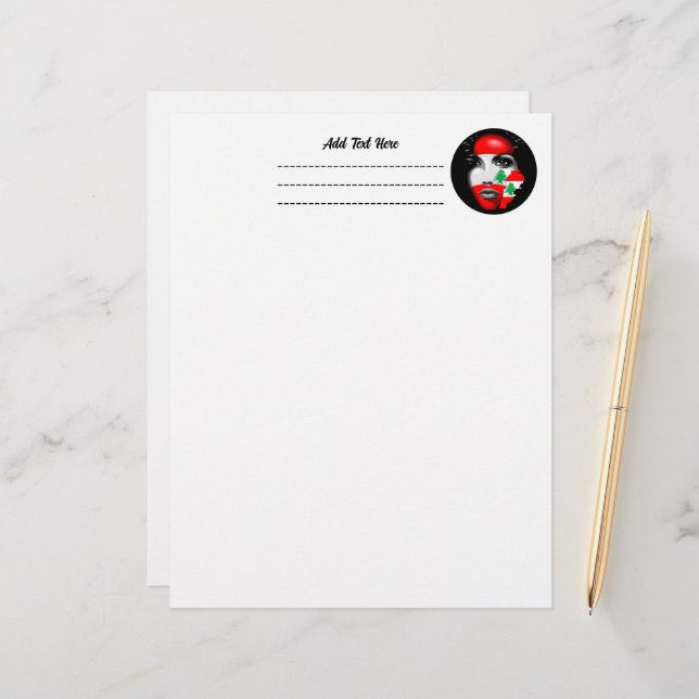 Papel Timbrado Líbano Flag e Map no rosto da menina (Frente/Verso In Situ)