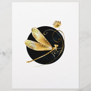 Papel Timbrado libélula ouro em círculo preto