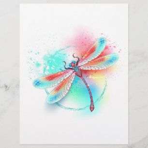 Papel Timbrado libélula vermelha sobre fundo de aquarela