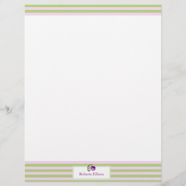 Papel Timbrado Listras horizontais Pastel florais elegantes (Frente)