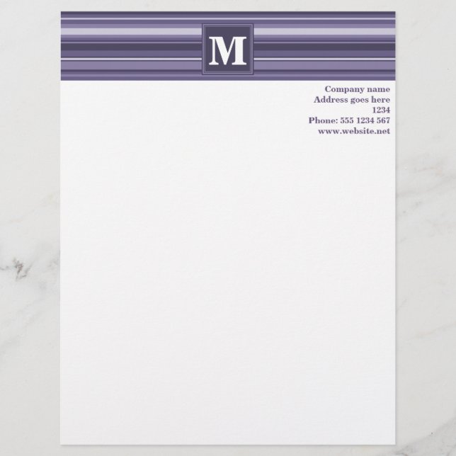 Papel Timbrado Listras roxas de urze monogramas (Frente)