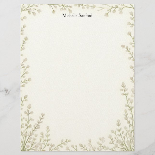 Papel Timbrado Little White Flowers Frame Stationery Paper (Frente)