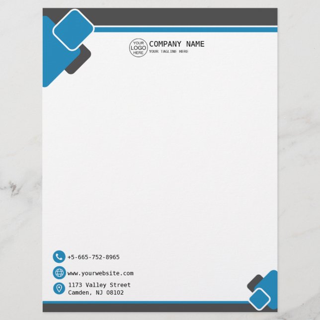 Papel Timbrado Logótipo comercial azul moderno Letterhead (Frente)