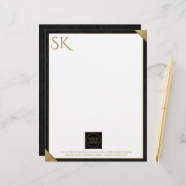 Papel Timbrado Logotipo comercial Monograma Preto Couro Preto