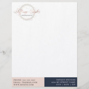 Papel Timbrado Logotipo da Empresa Chic Navy Blue & Rose Gold Tre