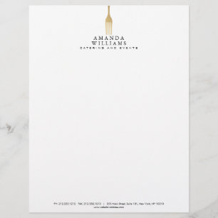 Papel Timbrado Logotipo de Catering Dourado do Fork Modern Faux