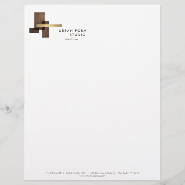 Papel Timbrado Logotipo de Madeira de Arquiteto Moderno (Frente)