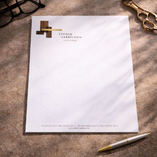 Papel Timbrado Logotipo de madeira dourada de designer de interio