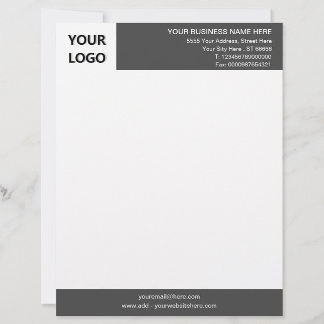 Papel Timbrado Logotipo de Marca Papelaria Cor Cabeçalho Exemplo (Frente)