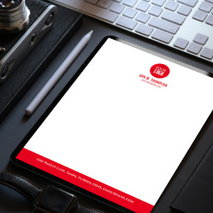 Papel Timbrado Logotipo Empresarial Vermelho e Branco Simples