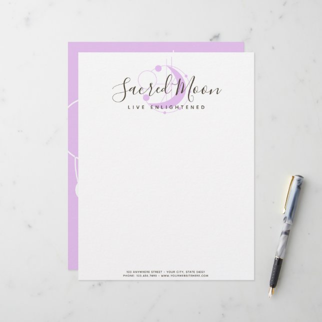 Papel Timbrado Lua Geométrica Metafísica Minimalista Roxo (Frente/Verso In Situ)