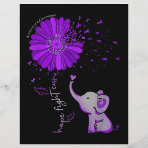 Papel Timbrado Luta Esperança Elefante Fofo Alzheimer Faixa Roxa