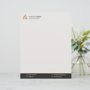 Papel Timbrado Luxo Moderno Preto e Cobre Imobiliário