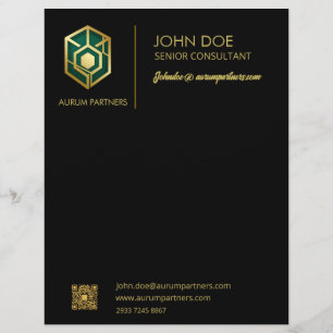 Papel Timbrado Luxuoso Logotipo Geométrico Dourado Pasta Preta de