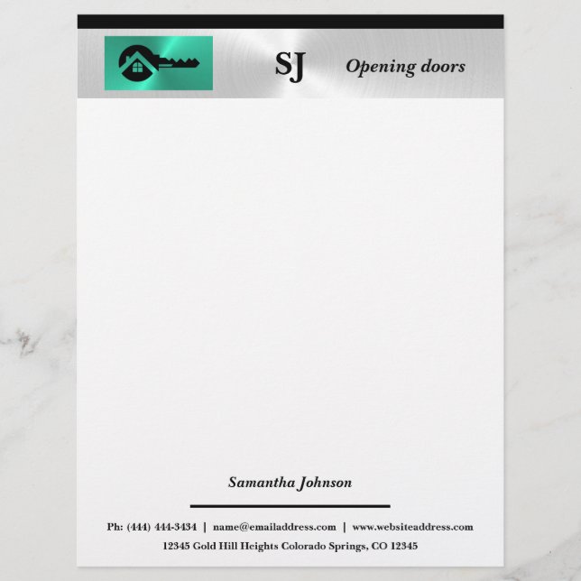 Papel Timbrado Luxury Turquoise with Black Key Real Estate  (Frente)