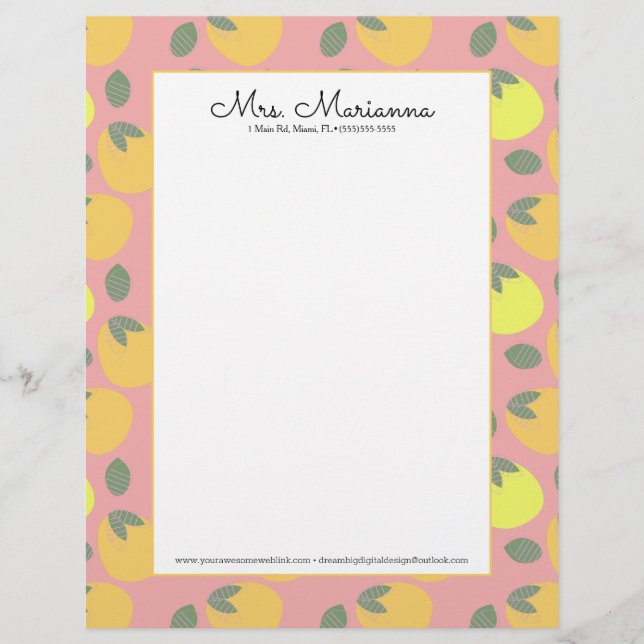 Papel Timbrado Mango Laranja Fruta Amarelo (Frente)