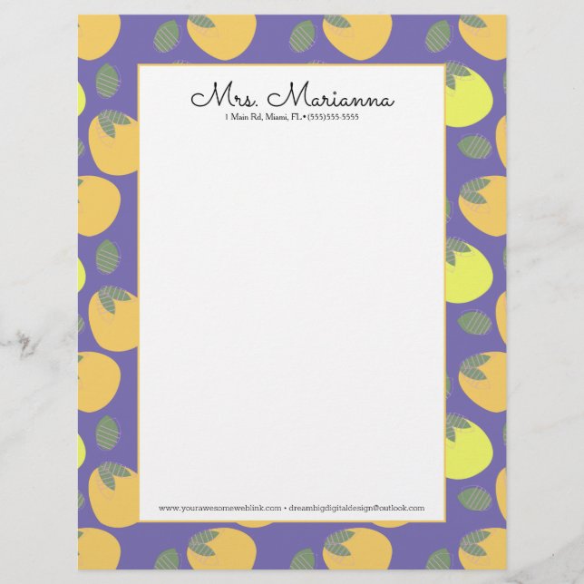 Papel Timbrado Mango Laranja Fruta Amarelo (Frente)
