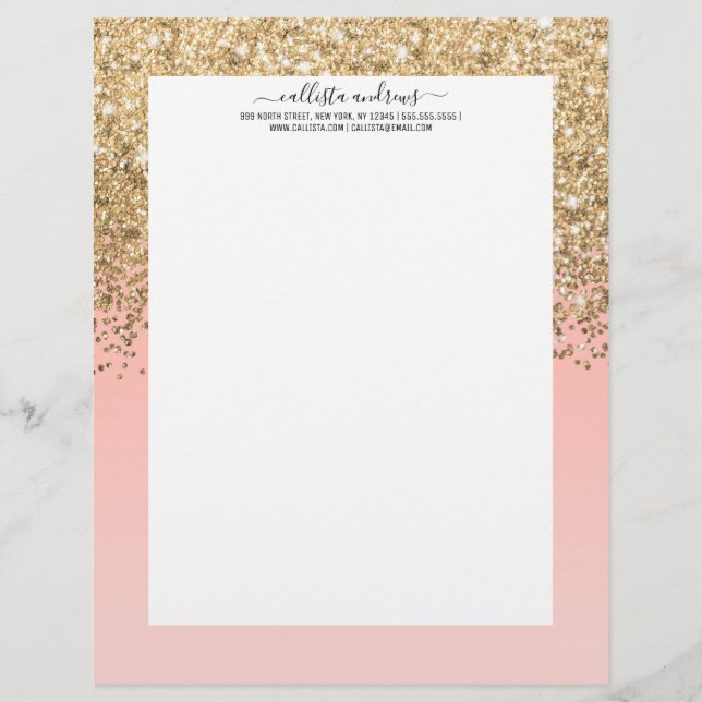 Papel Timbrado Mânre Cinza Dourado Confetti Cor-de-Rosa (Frente)