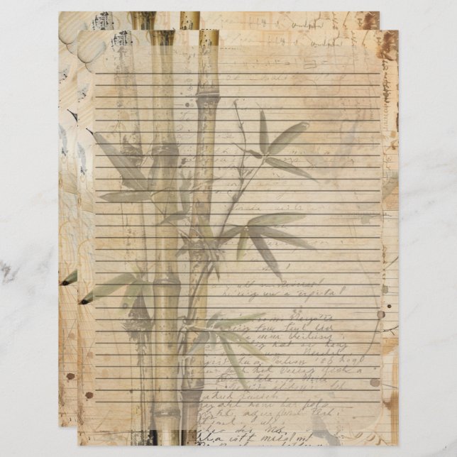 Papel Timbrado Manuscrito antigo da planta Bamboo (Frente/Verso)