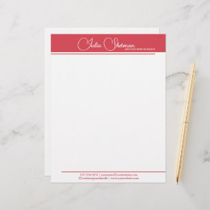 Papel Timbrado Manuscrito Mínimo Feminino Vermelho Moderno Monogr