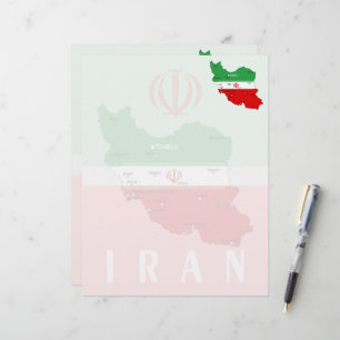 Papel Timbrado Mapa do Irã com Bandeira e Emblema