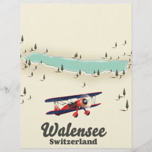 Papel Timbrado mapa do lago Walensee suíça