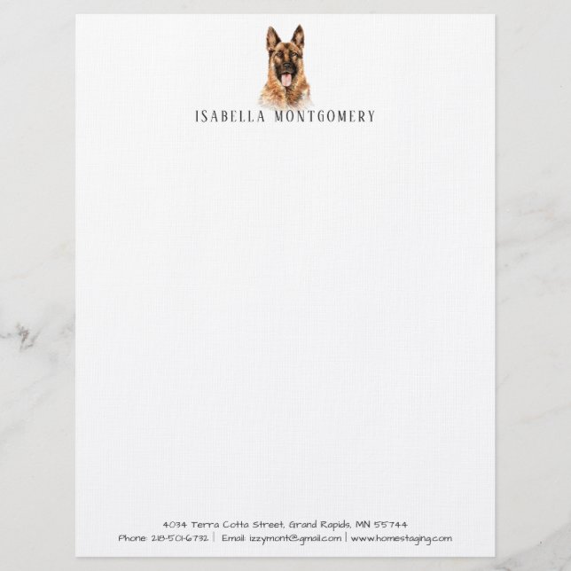 Papel Timbrado Margem do German shepherd de Aquarela (Frente)