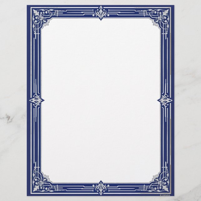 Papel Timbrado Marine Blue and Silver Art Deco (Frente)