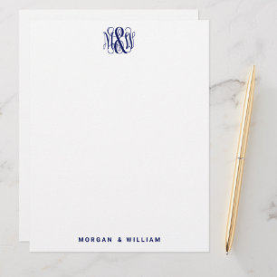 Papel Timbrado Marinha 3 Inicial Vinha Script Monograma B&G Faça