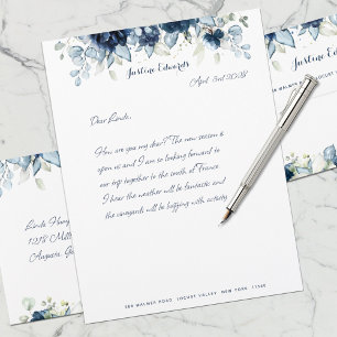 Papel Timbrado Marinho Peony Eucalyptus Greenery Letterhead