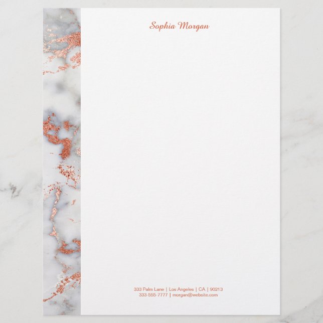 Papel Timbrado Mármore Branco e Rosa Dourado, Nome e Informações  (Frente)