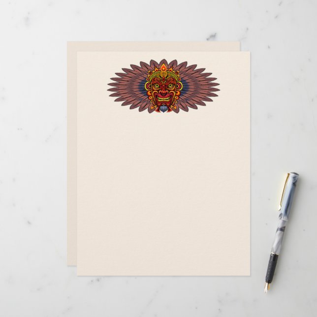 Papel Timbrado Máscara Ritual do Rei Guerreiro Tribal (Frente/Verso In Situ)