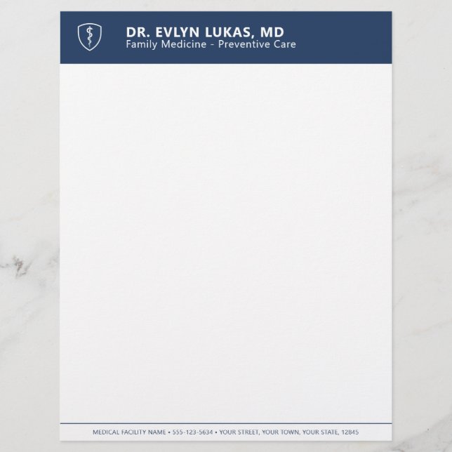 Papel Timbrado Médico Azul Marinho Minimalista (Frente)