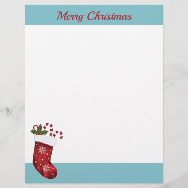 Papel Timbrado Meia de Natal Vermelha com Texto Personalizado (Frente)