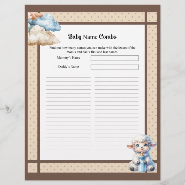 Papel Timbrado Meu Pequeno Lamb_ Baby Name jogo de Chá (Frente)