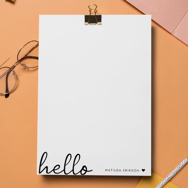 Papel Timbrado Minimal Hello | Modern Heart Clean Simple White (Criador carregado)