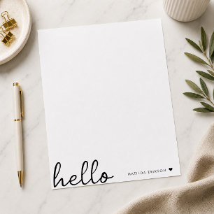 Papel Timbrado Minimal Hello Modern Heart Clean Simple White