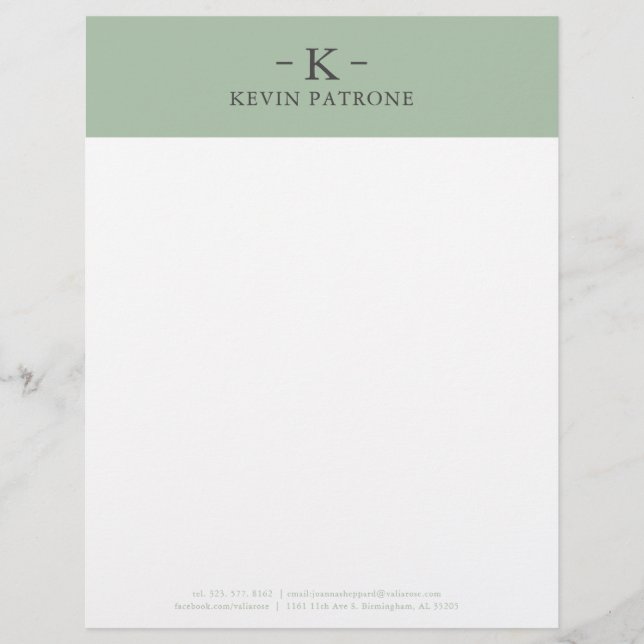 Papel Timbrado Minimalista, Verde Sage | Texto da Cinza (Frente)