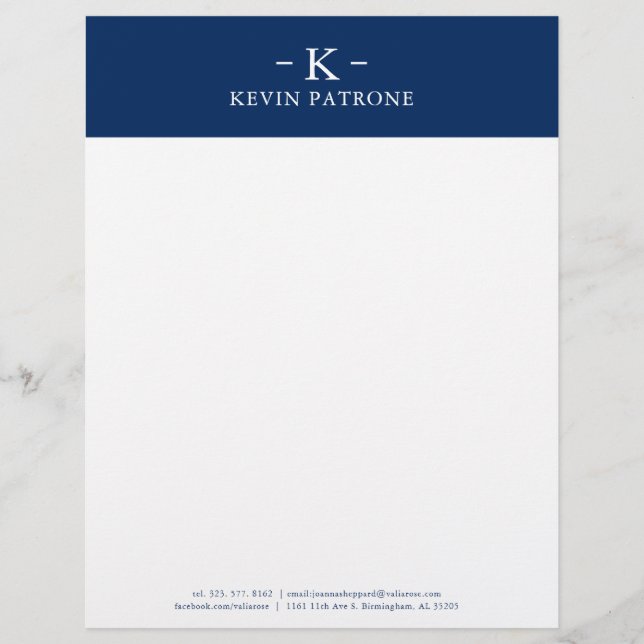 Papel Timbrado Minimalística Elegante de Marinho Azul e Branco (Frente)