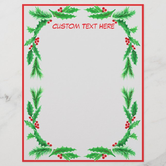Papel Timbrado Mistura de Natal Holly Decorativa Personalizada  (Frente)