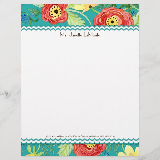 Papel Timbrado Mod Modern Floral Ranunculus Folheto Rosa (Frente)