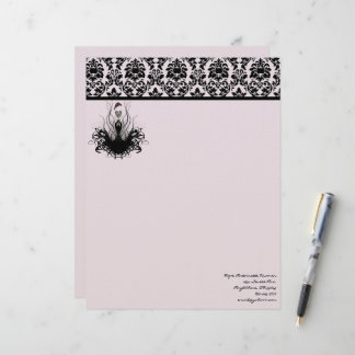 Papel Timbrado Moda Diva 3 Framboesa Rosa Monograma Damasco