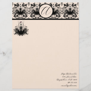 Papel Timbrado Moda Diva Quente Rosa Framboesa Monograma Damasco