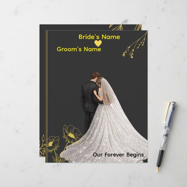Papel Timbrado Modelo de Convite de Casamento Elegante (Frente/Verso In Situ)