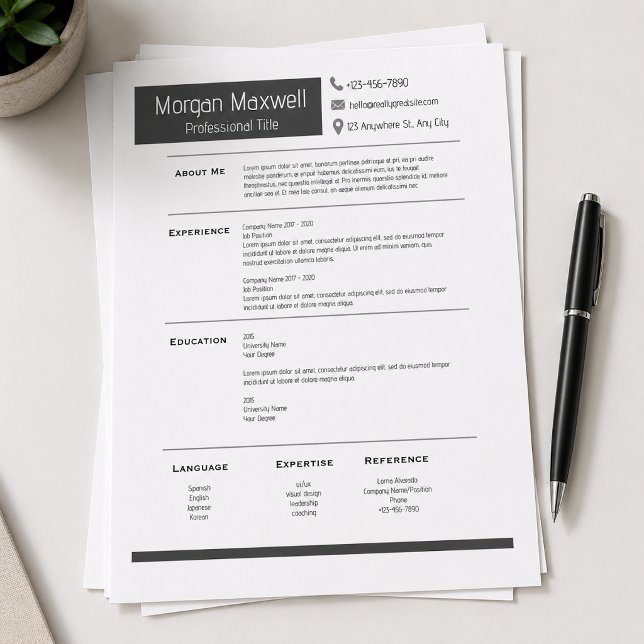 Papel Timbrado Modelo de Currículo Profissional Minimalista Moder (Criador carregado)