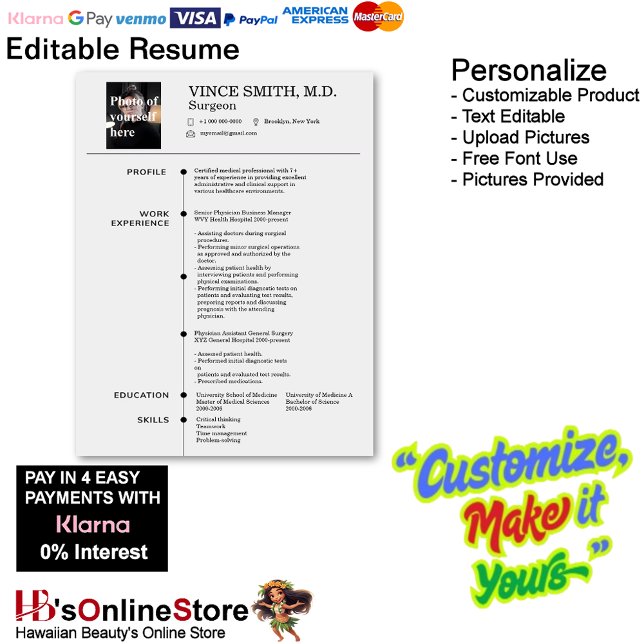 Papel Timbrado Modelo de retomada personalizável com a foto 7 (Customizable Resume Template with Photo Letterhead 7.)